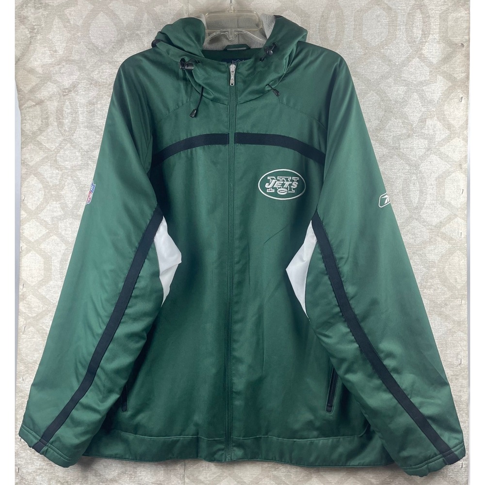 Reebok NFL Authentic Sideline Men XL Green NY Jets Hooded Jacket Full Zip